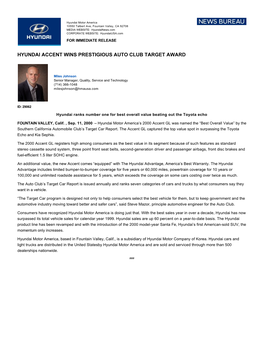 Hyundai Accent Wins Prestigious Auto Club Target Award