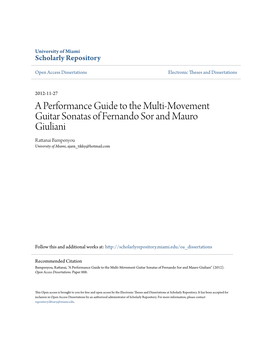 A Performance Guide to the Multi-Movement Guitar Sonatas of Fernando Sor and Mauro Giuliani Rattanai Bampenyou University of Miami, Ajarn Tikky@Hotmail.Com