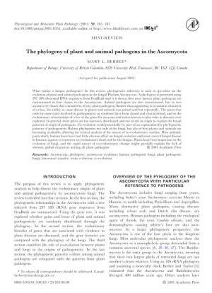 The Phylogeny of Plant and Animal Pathogens in the Ascomycota