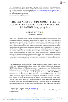 The Lebanese Study Committee: a Christian Think Tank in Wartime Lebanon (– )