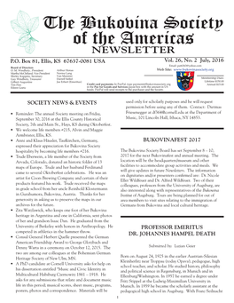 The Bukovina Society of the Americas NEWSLETTER P.O