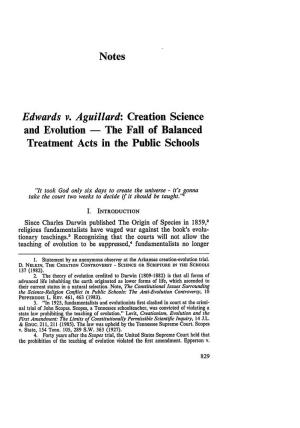 Notes Edwards V. Aguillard: Creation Science and Evolution