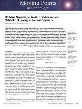 Renal Hemodynamic and Metabolic Physiology in Normal Pregnancy