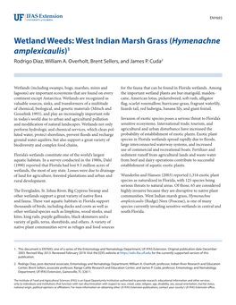 Wetland Weeds: West Indian Marsh Grass (Hymenachne Amplexicaulis)1 Rodrigo Diaz, William A