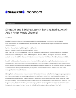 Siriusxm and 88Rising Launch 88Rising Radio, an All- Asian Artist Music Channel