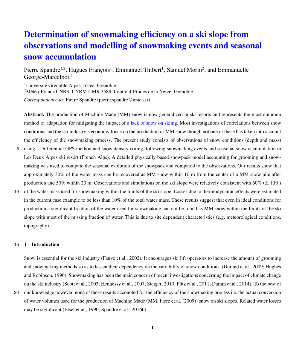 Determination of Snowmaking Efficiency on a Ski Slope From