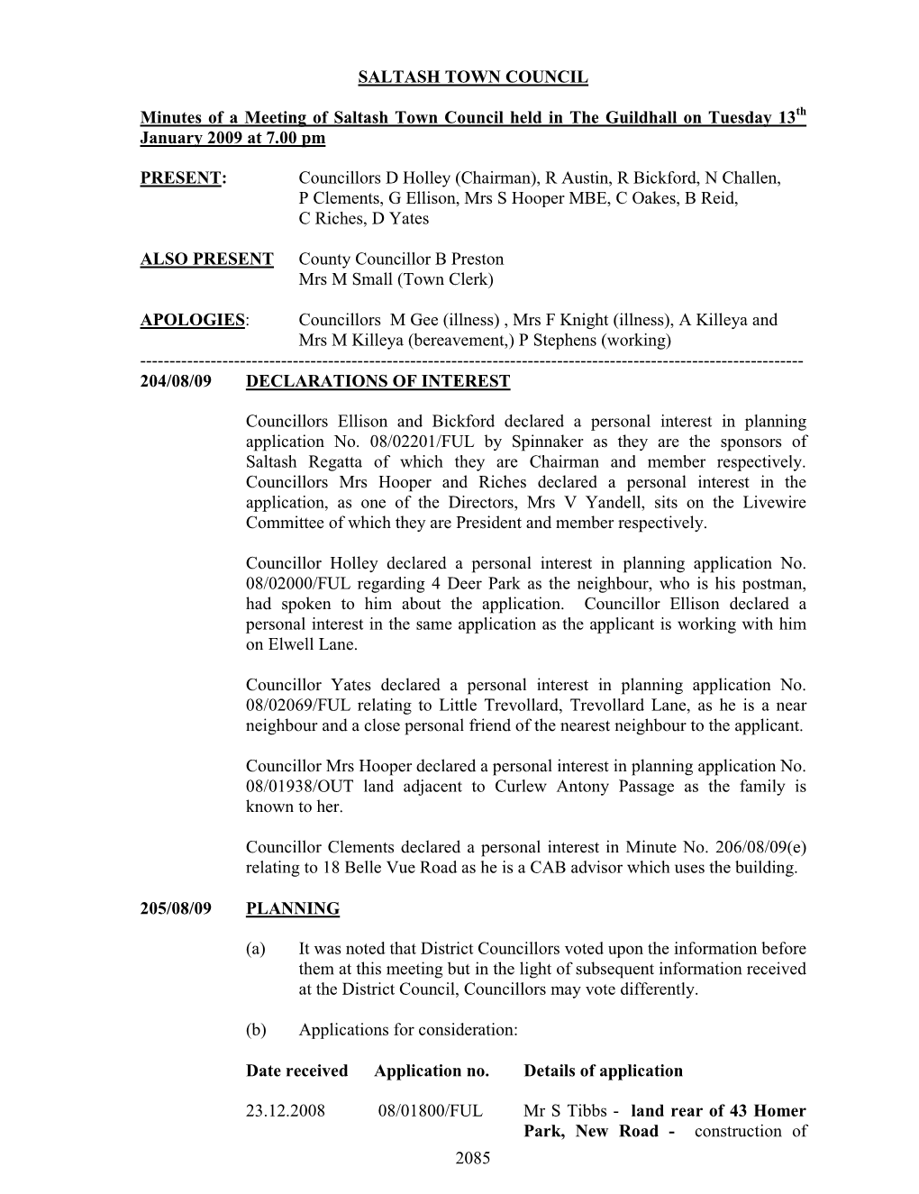 Town Council Minutes