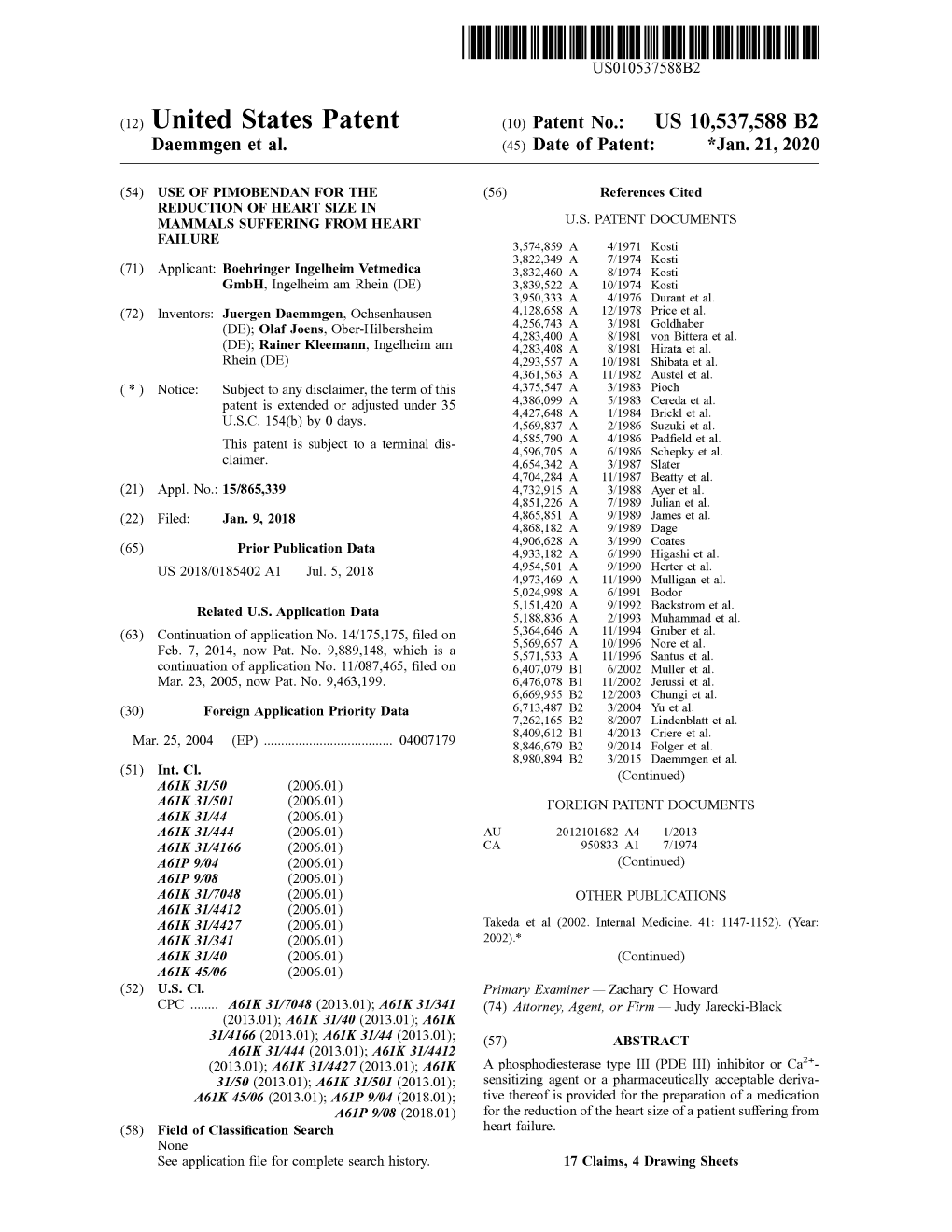 United States Patent (10 ) Patent No.: US 10,537,588 B2 Daemmgen Et Al