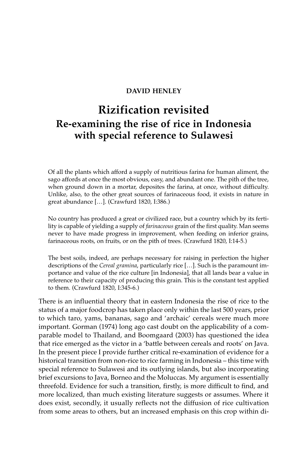Rizification Revisited Re-Examining the Rise of Rice in Indonesia with Special Reference to Sulawesi