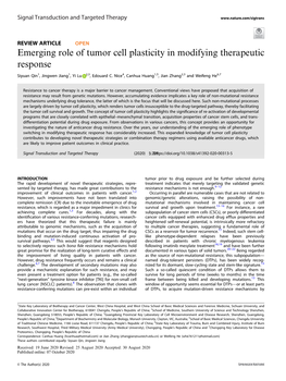 Emerging Role of Tumor Cell Plasticity in Modifying Therapeutic Response
