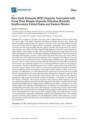 Rare Earth Elements (REE) Deposits Associated with Great Plain Margin Deposits (Alkaline-Related), Southwestern United States and Eastern Mexico