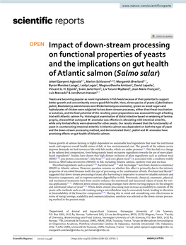Impact of Down-Stream Processing on Functional Properties of Yeasts and the Implications on Gut Health of Atlantic Salmon