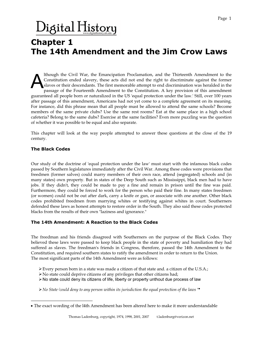 Chapter 1 the 14Th Amendment and the Jim Crow Laws