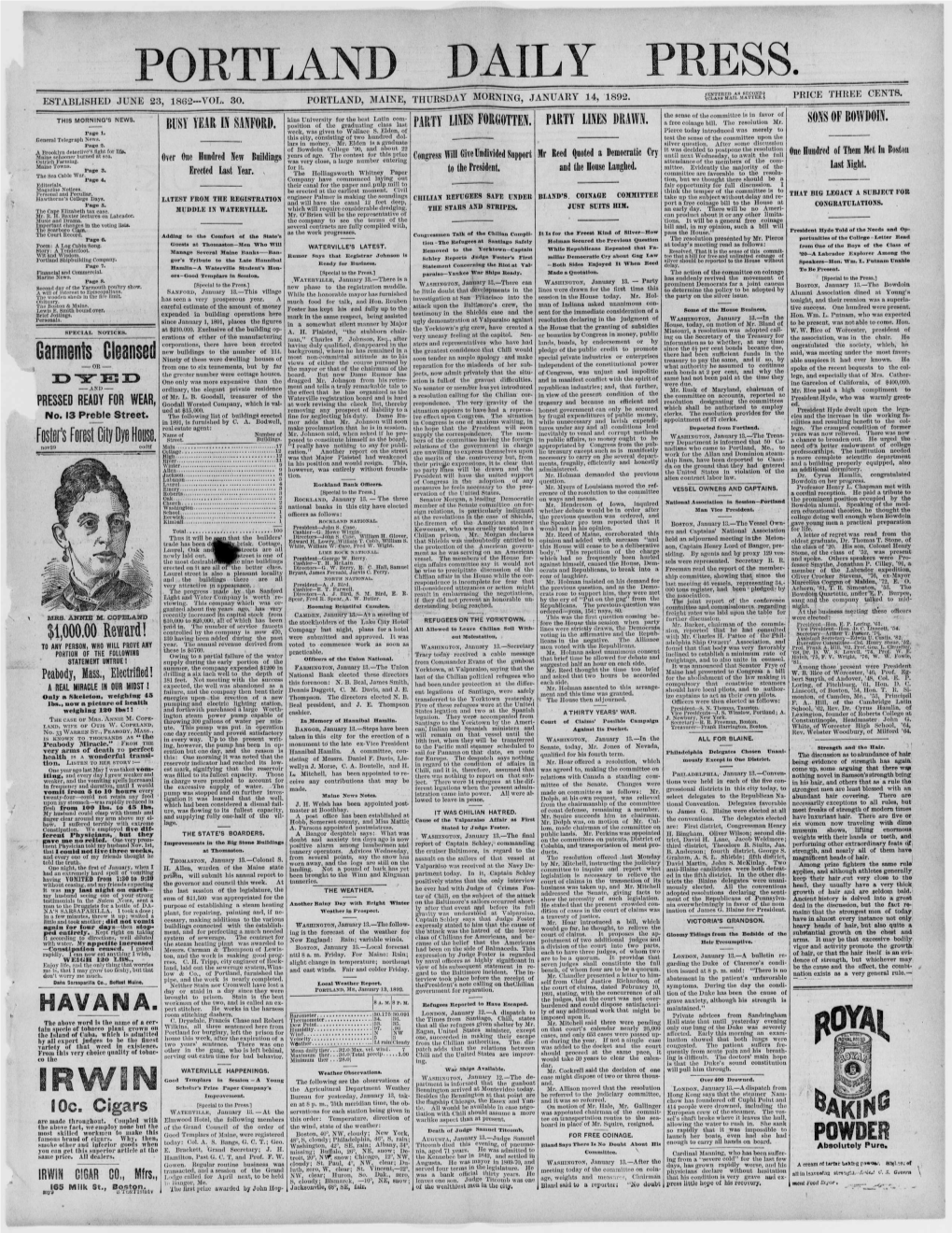 Portland Daily Press: January 14,1892
