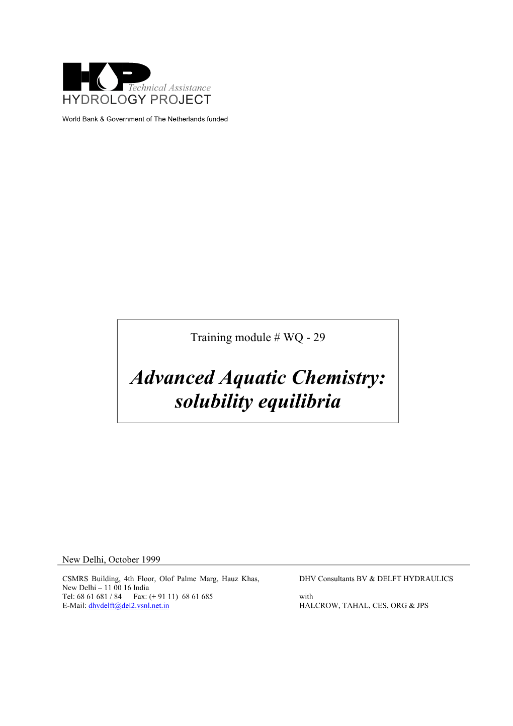 Advanced Aquatic Chemistry: Solubility Equilibria