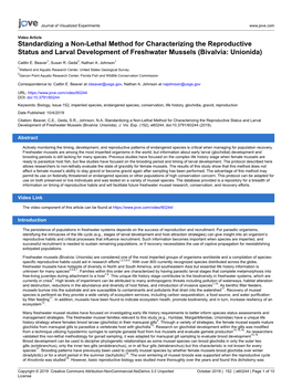 Standardizing a Non-Lethal Method for Characterizing the Reproductive Status and Larval Development of Freshwater Mussels (Bivalvia: Unionida)