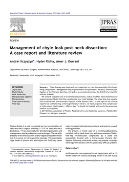 Management of Chyle Leak Post Neck Dissection: a Case Report and Literature Review