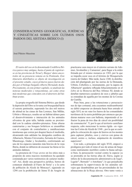 Consideraciones Geográficas, Jurídicas Y Cinegéticas Sobre Los Últimos Osos Pardos Del Sistema Ibérico (I)