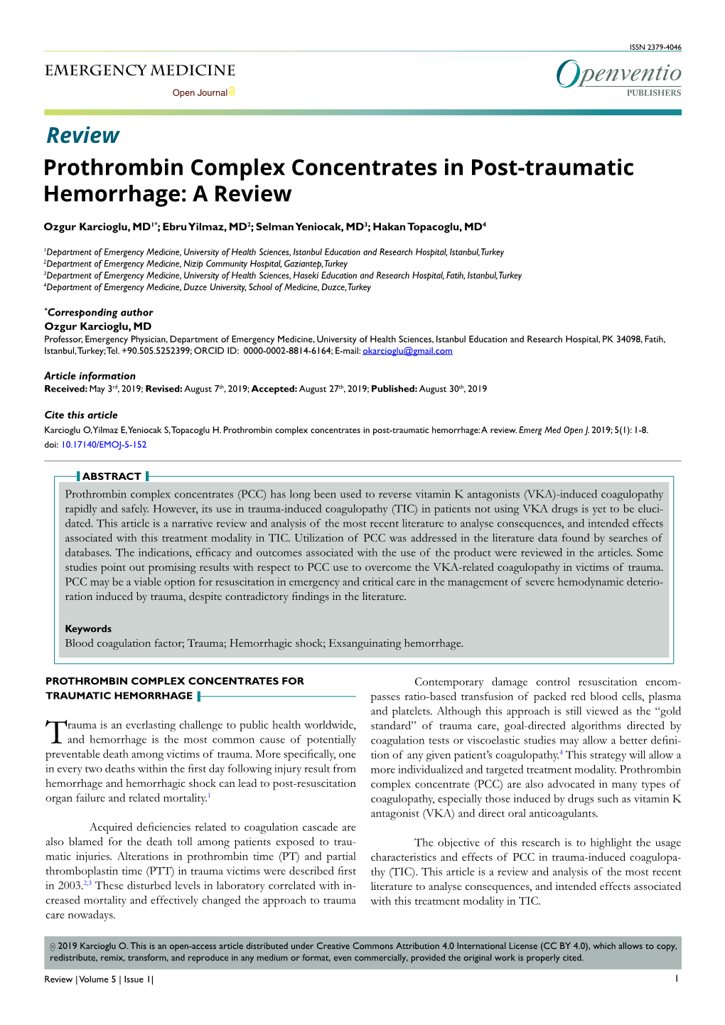 Prothrombin Complex Concentrates in Post-Traumatic Hemorrhage: a Review