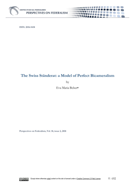 The Swiss Ständerat: a Model of Perfect Bicameralism by Eva Maria Belser