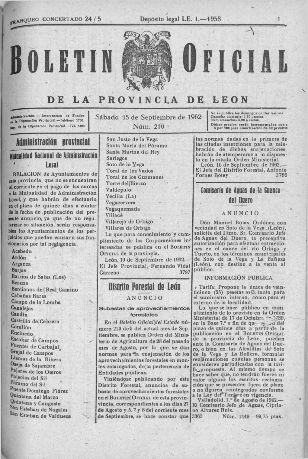 Distrito Forestal De León Ticinco (25) Pesetas Ra/3, Tanto Para Cabanas Raras ANUNCIO El Suministro Interno, Como Para El Campo De La Lomba Externo Déla Localidad