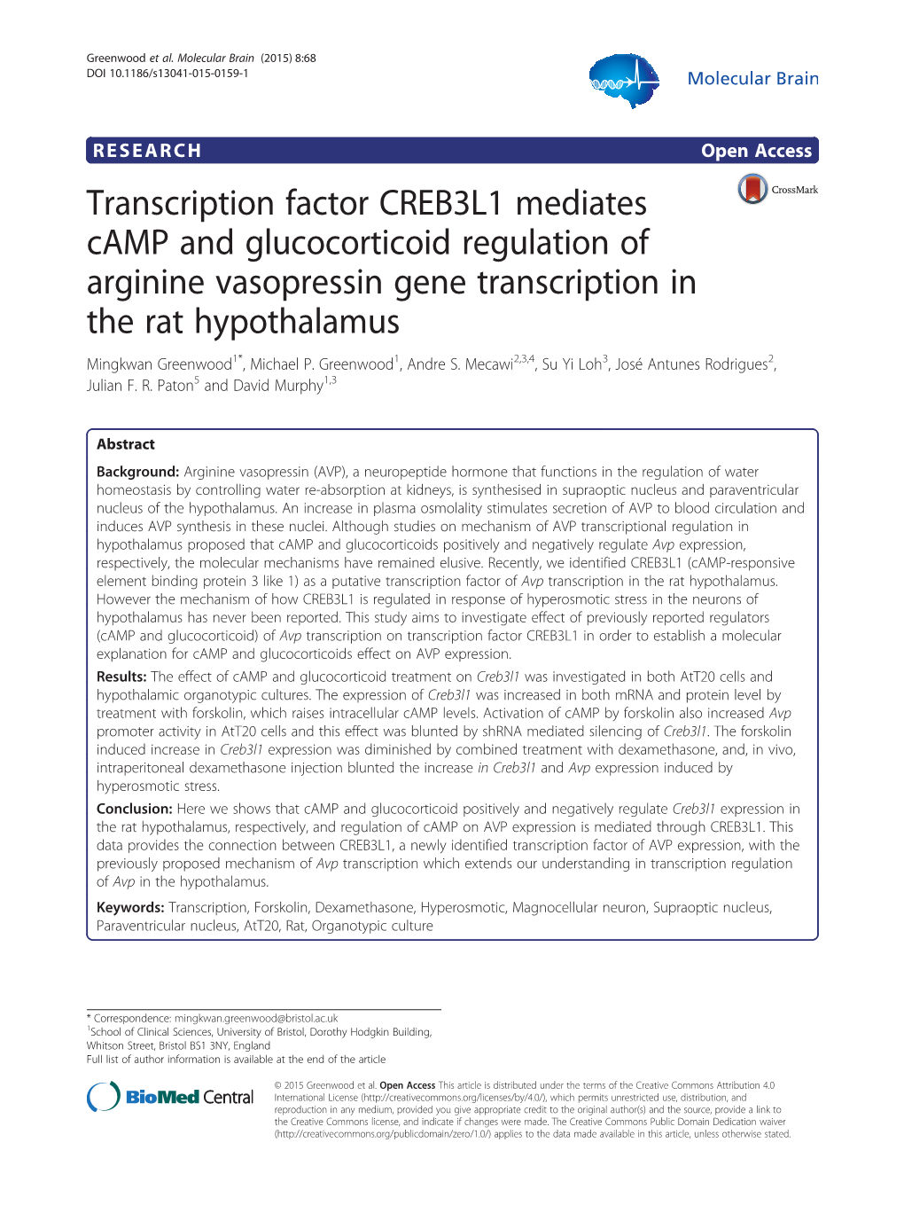 Transcription Factor CREB3L1 Mediates Camp and Glucocorticoid