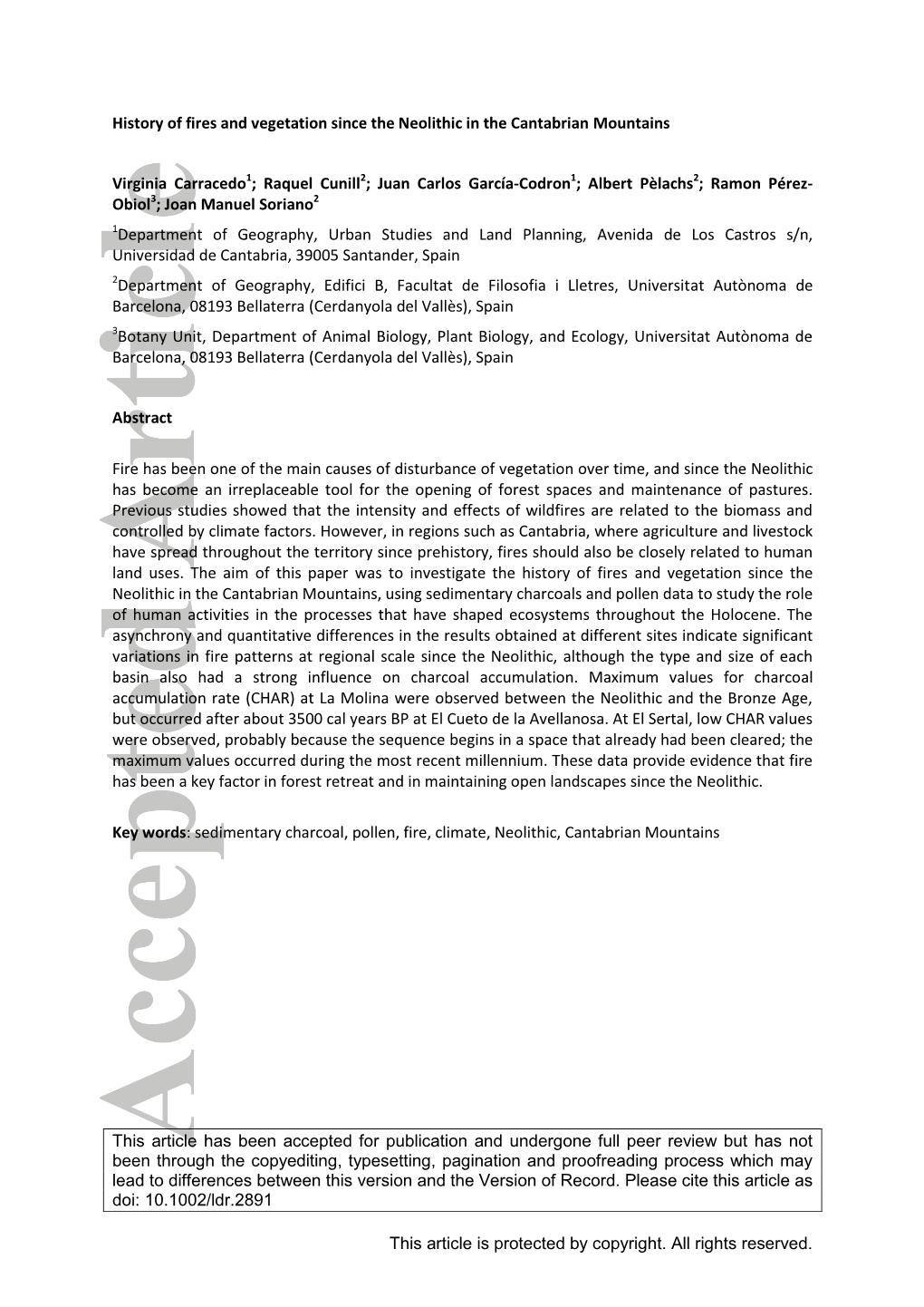 History of Fires and Vegetation Since the Neolithic in the Cantabrian Mountains