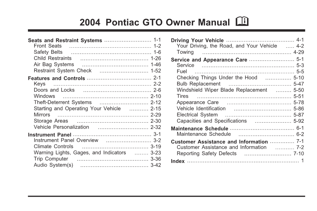 2004 Pontiac GTO Owner Manual M