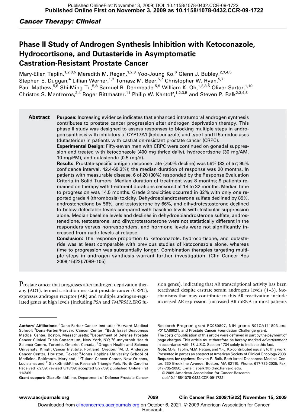 Phase II Study of Androgen Synthesis Inhibition with Ketoconazole