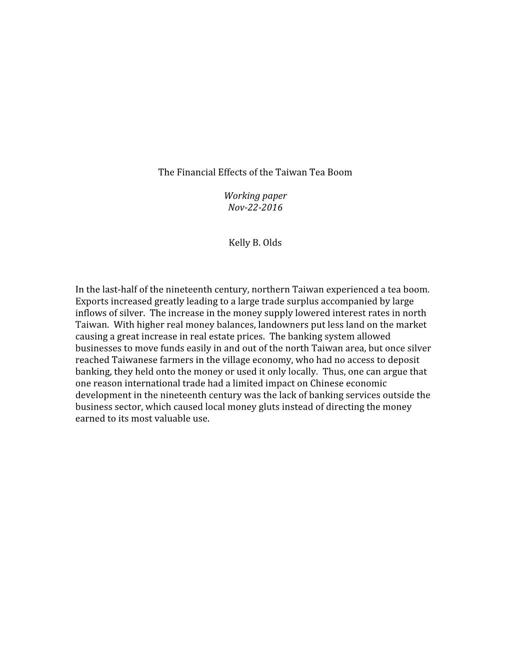 The Financial Effects of the Taiwan Tea Boom Working Paper Nov-22