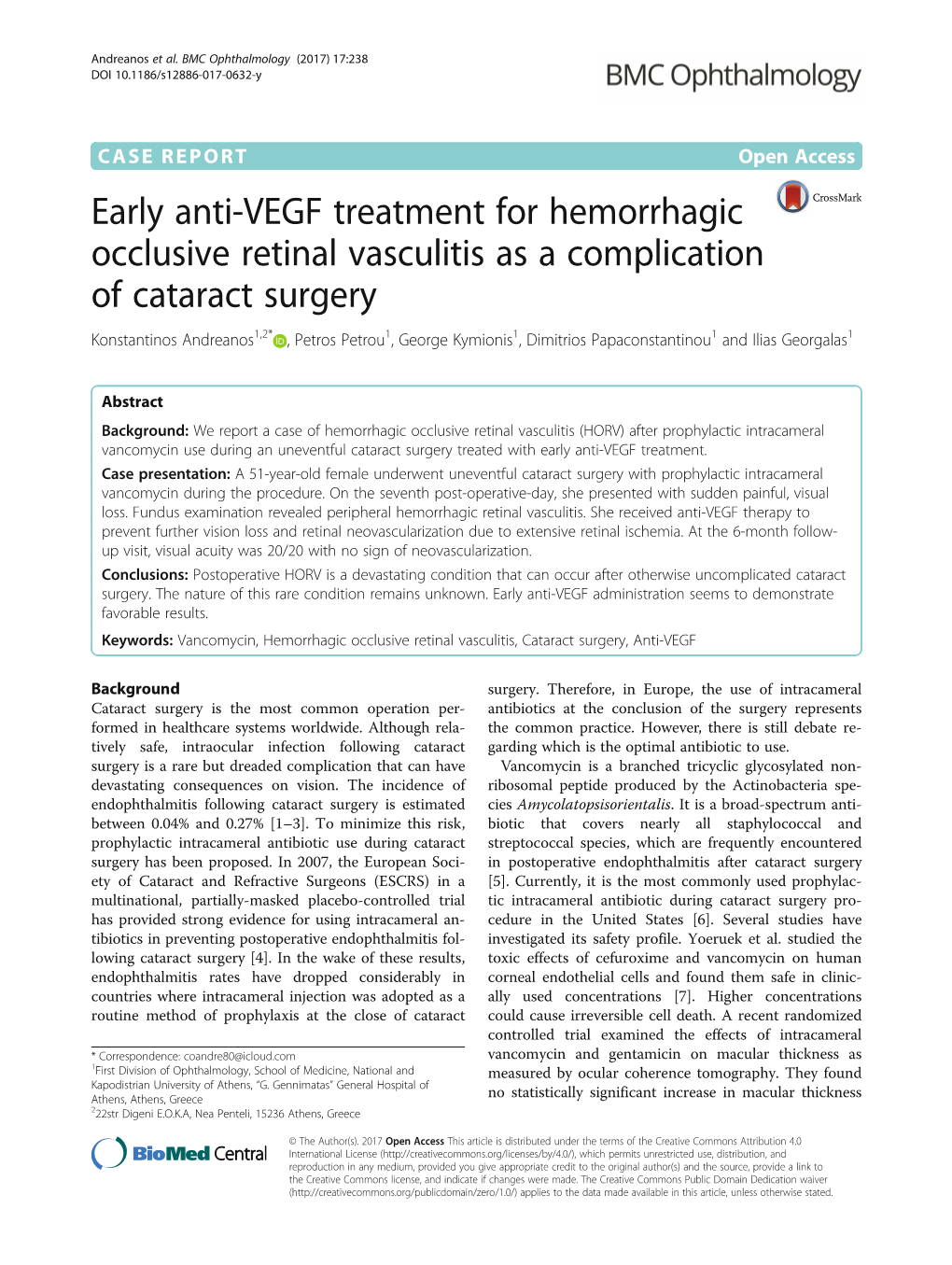Early Anti-VEGF Treatment for Hemorrhagic Occlusive Retinal