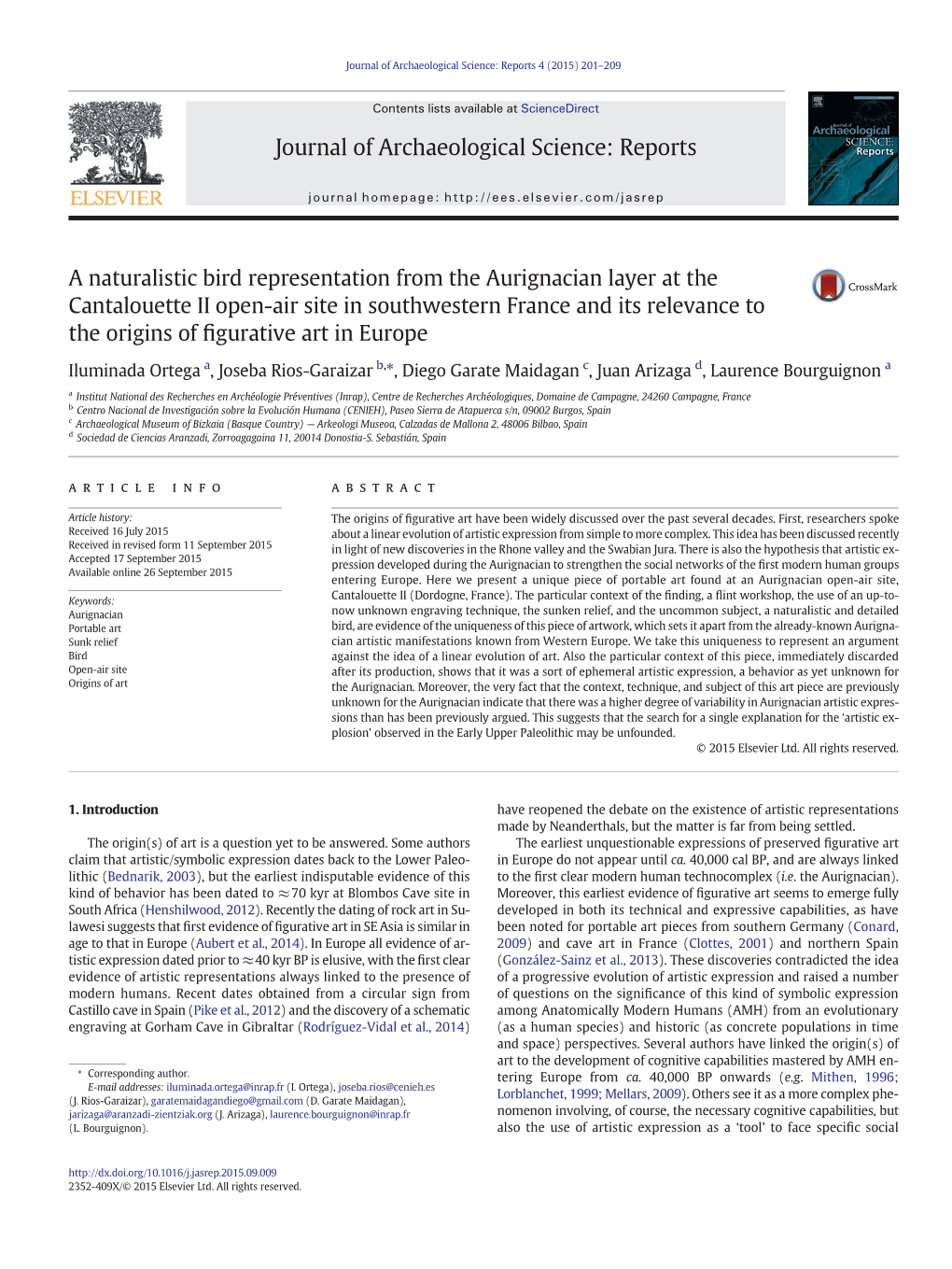 A Naturalistic Bird Representation from the Aurignacian Layer at The