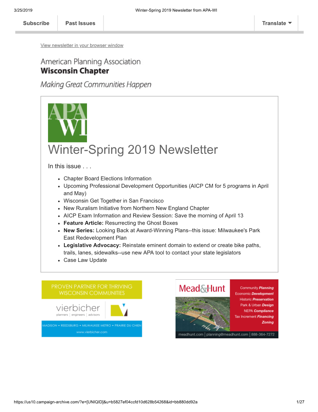 Winter-Spring 2019 Newsletter from APA-WI