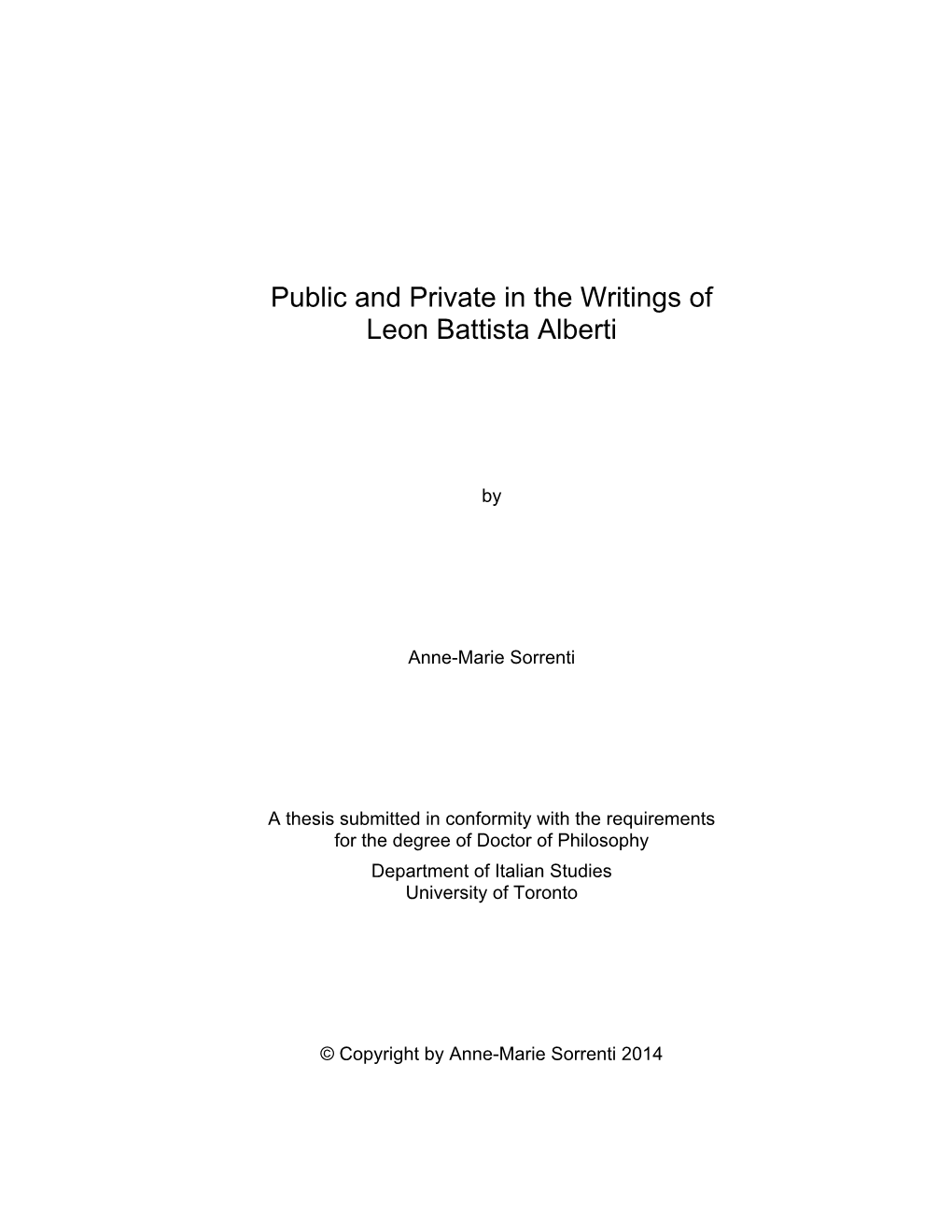 Public and Private in the Writings of Leon Battista Alberti