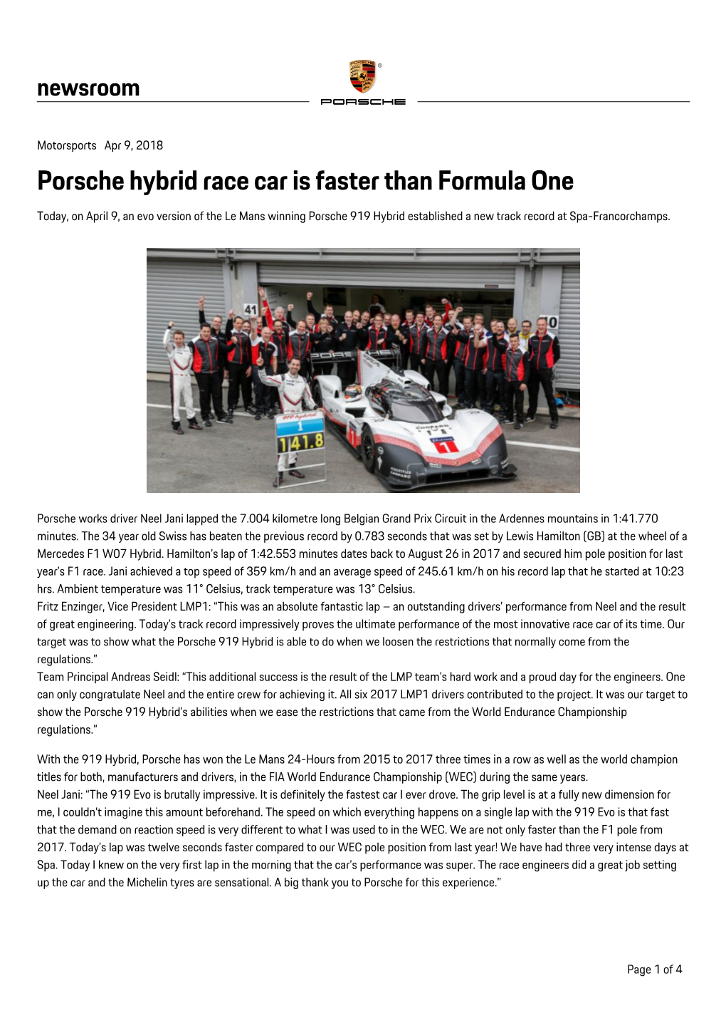 Porsche Hybrid Race Car Is Faster Than Formula