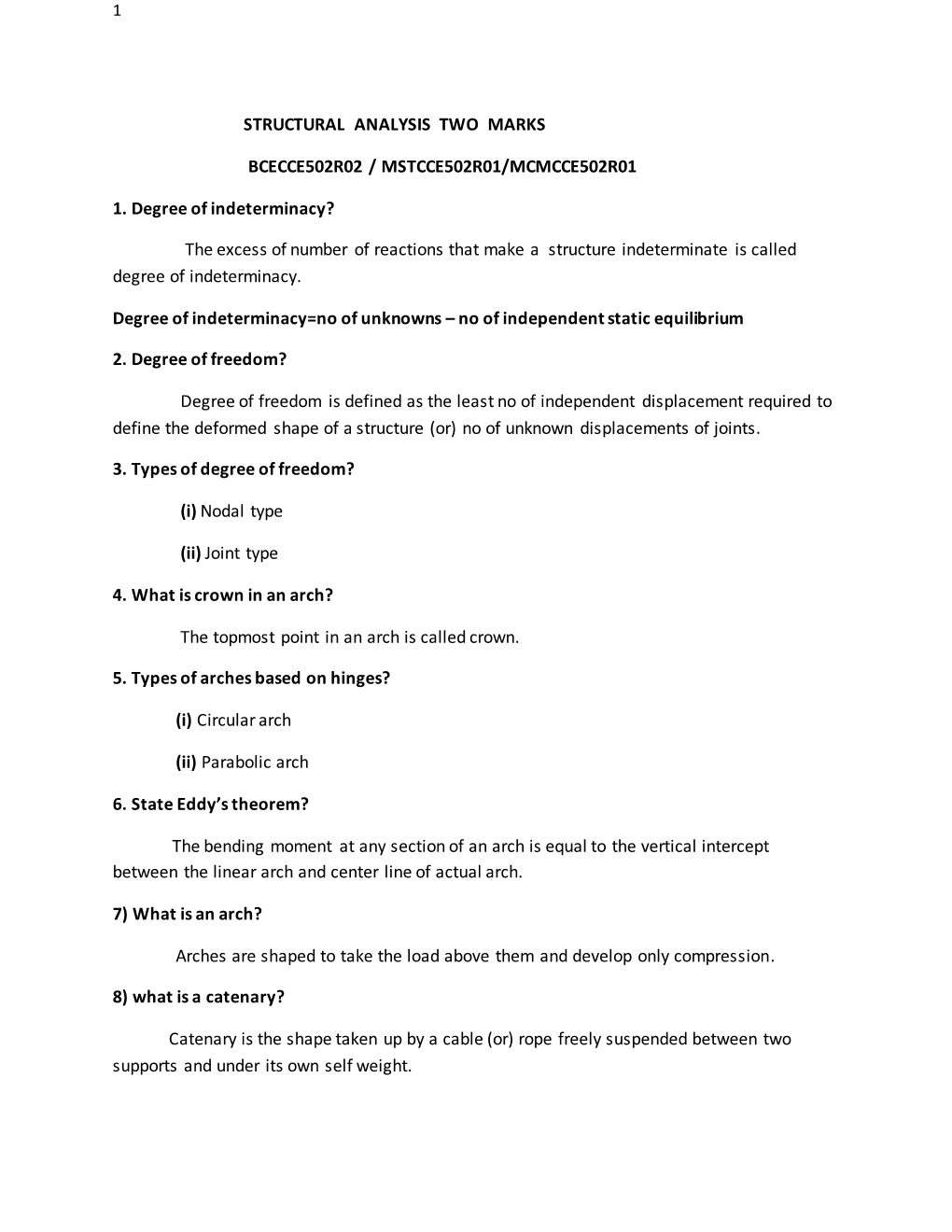 Structural Analysis Two Marks