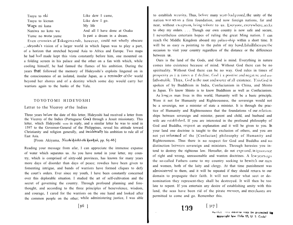 TOYOTOMI HIDEYOSHI Letter to the Viceroy of the Lndies [ 316 1