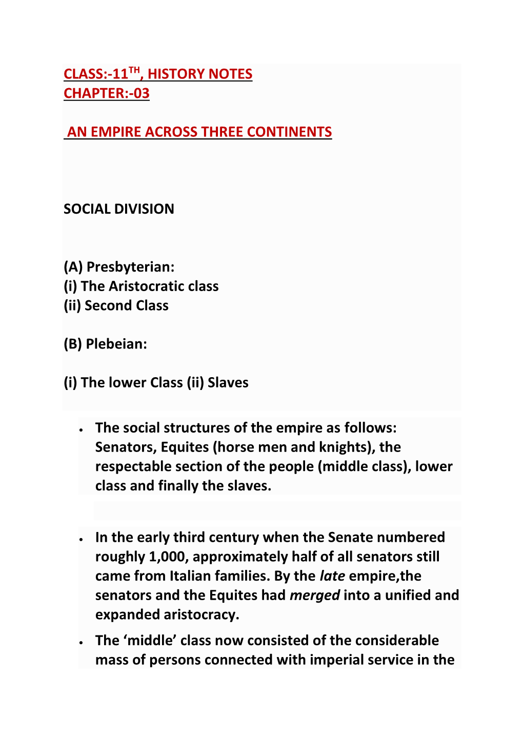 Class:-11Th, History Notes Chapter:-03 an Empire Across Three Continents