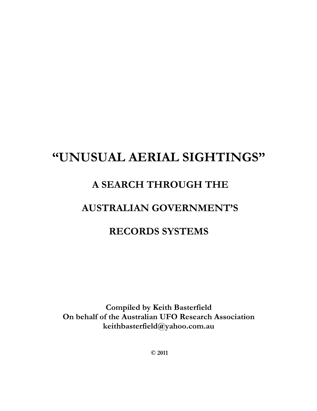 Ufo Files Located in the Australian Government