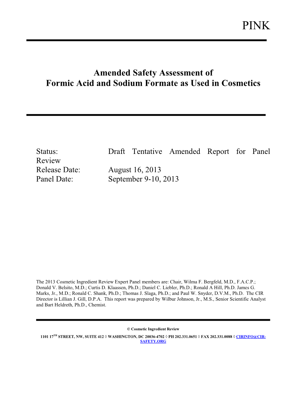 Amended Safety Assessment of Formic Acid and Sodium Formate As Used in Cosmetics