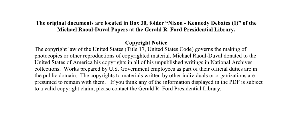 Nixon - Kennedy Debates (1)” of the Michael Raoul-Duval Papers at the Gerald R