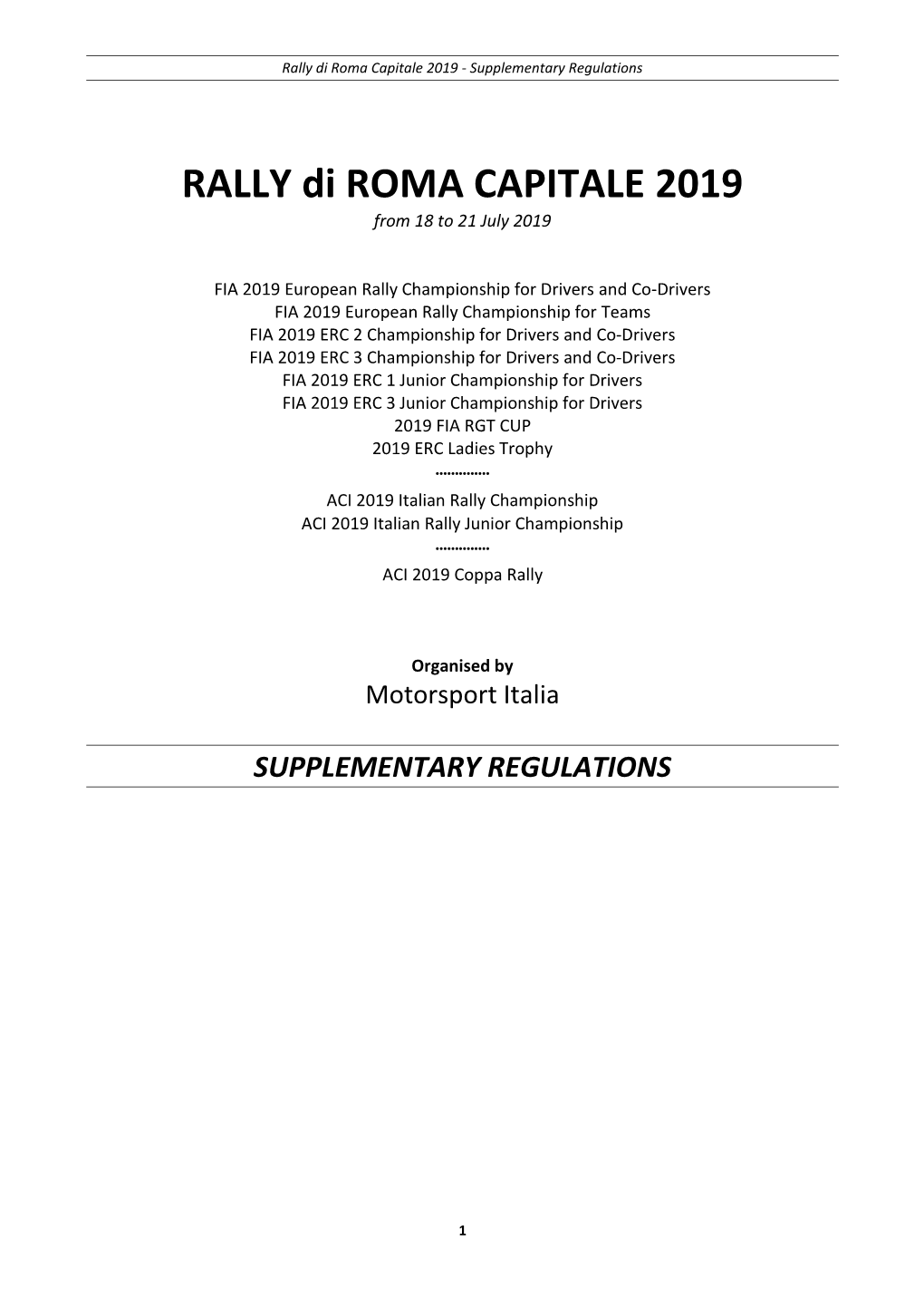 Rally Di Roma Capitale 2019 - Supplementary Regulations