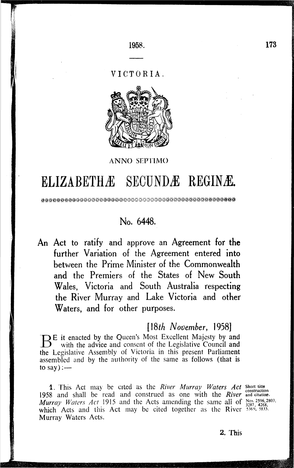 River Murray Waters Act Short Title • •Nil I I "• I I «