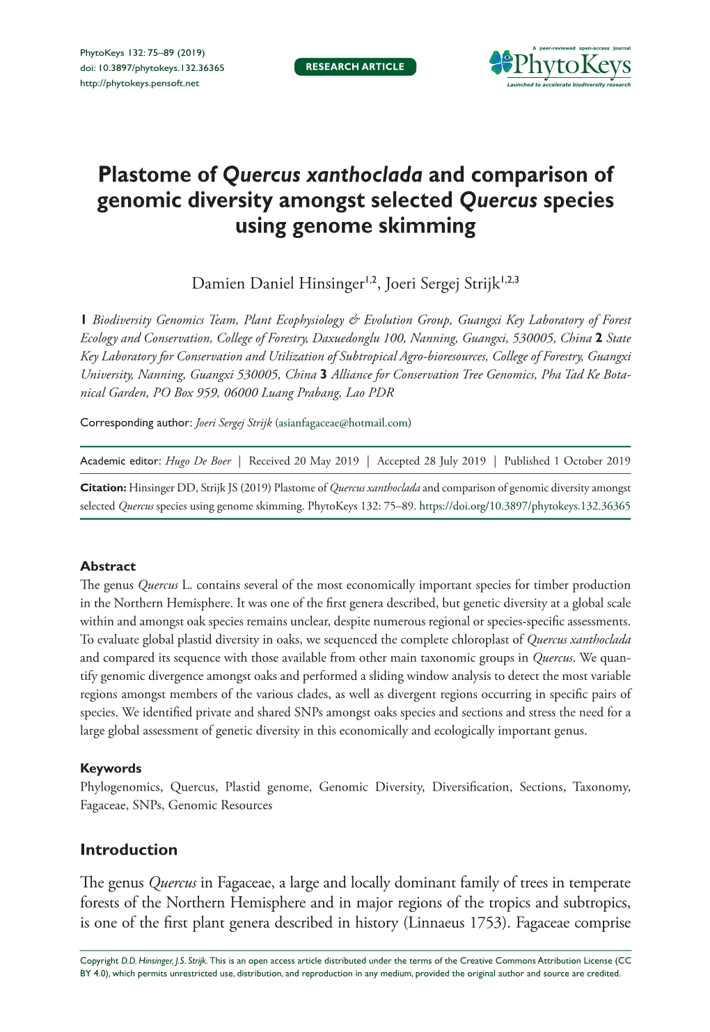 Plastome of Quercus Xanthoclada and Comparison of Genomic Diversity Amongst Selected Quercus Species Using Genome Skimming