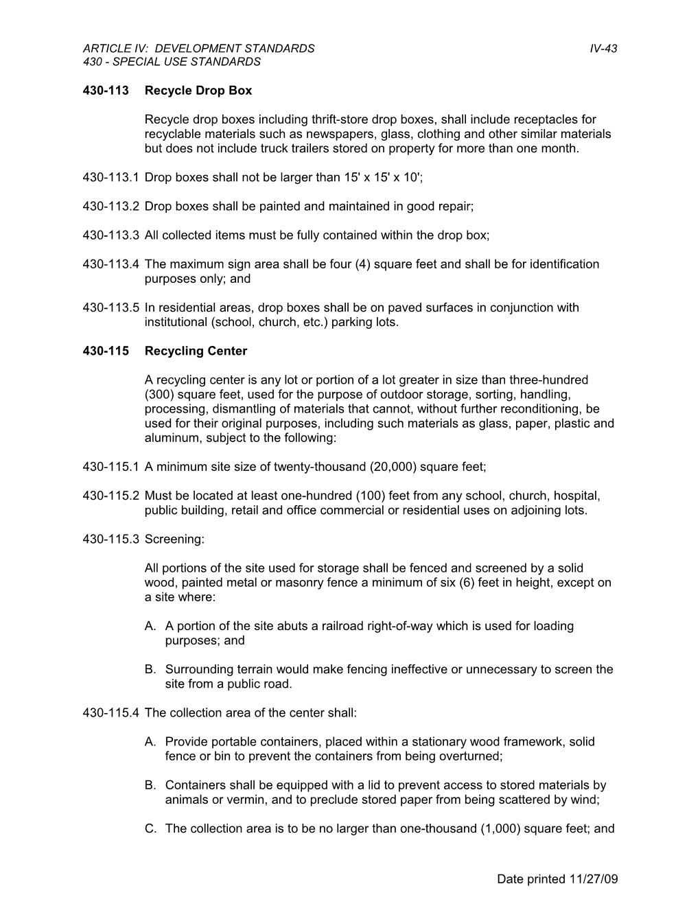 Article Iv: Development Standards Iv-299