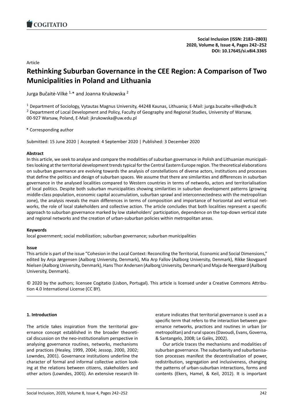 Rethinking Suburban Governance in the CEE Region: a Comparison of Two Municipalities in Poland and Lithuania
