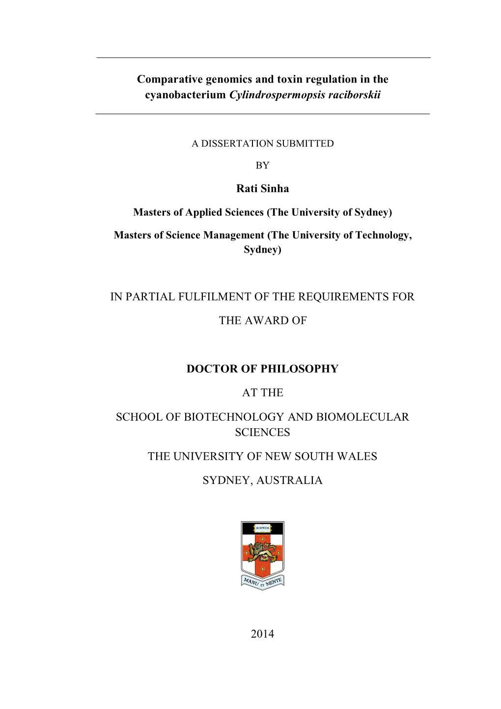 Comparative Genomics and Toxin Regulation in the Cyanobacterium Cylindrospermopsis Raciborskii