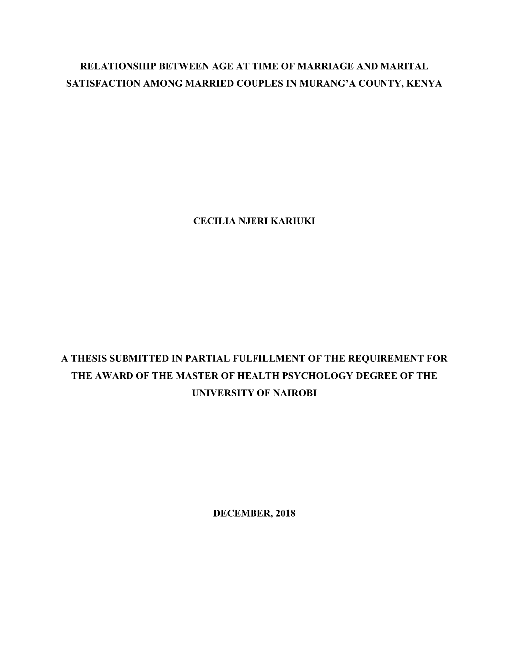 Relationship Between Age at Time of Marriage and Marital Satisfaction Among Married Couples in Murang’A County, Kenya