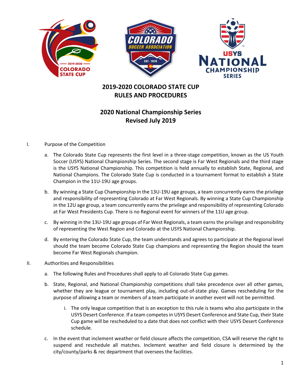 2019-2020 Colorado State Cup Rules and Procedures 2020