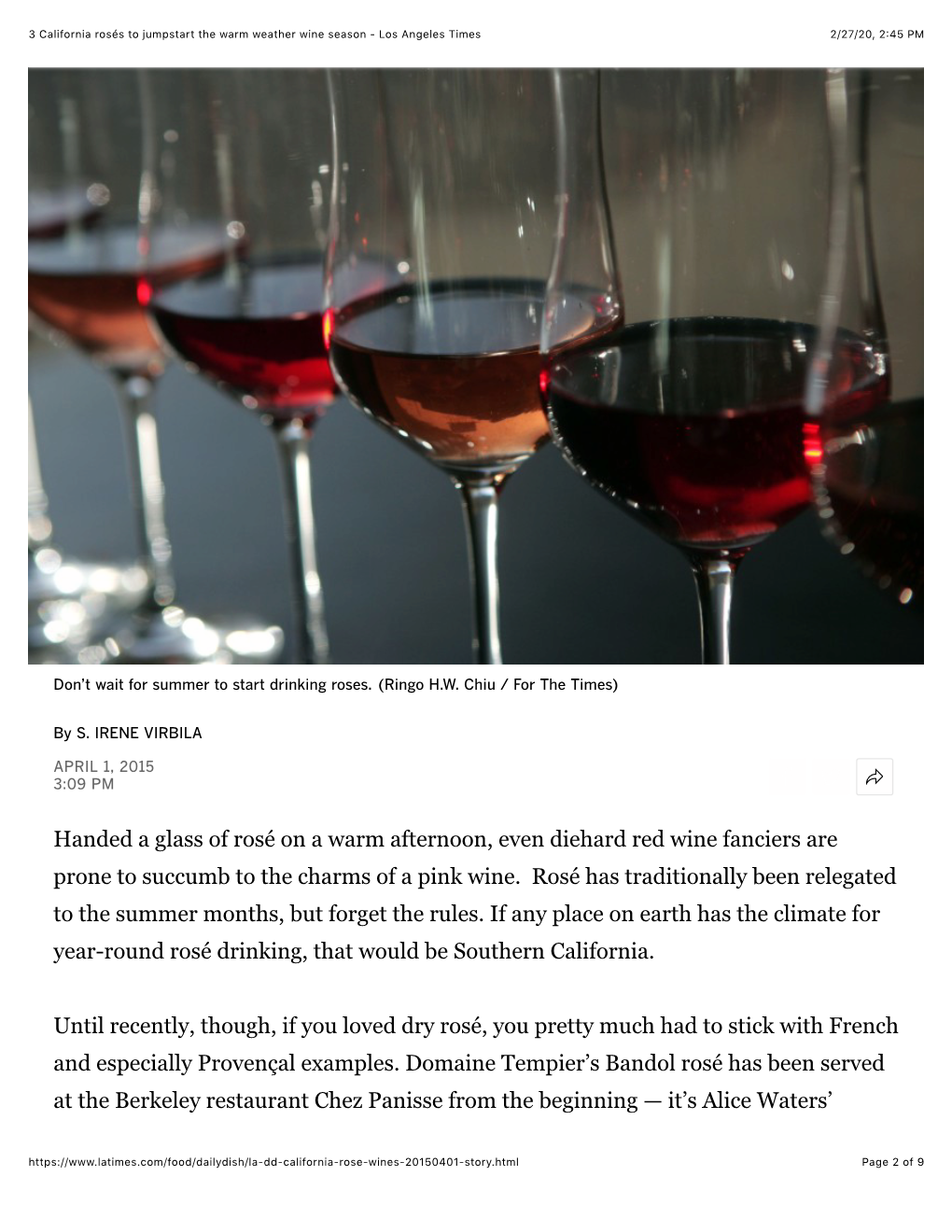 3 California Rosés to Jumpstart the Warm Weather Wine Season - Los Angeles Times 2/27/20, 2'45 PM